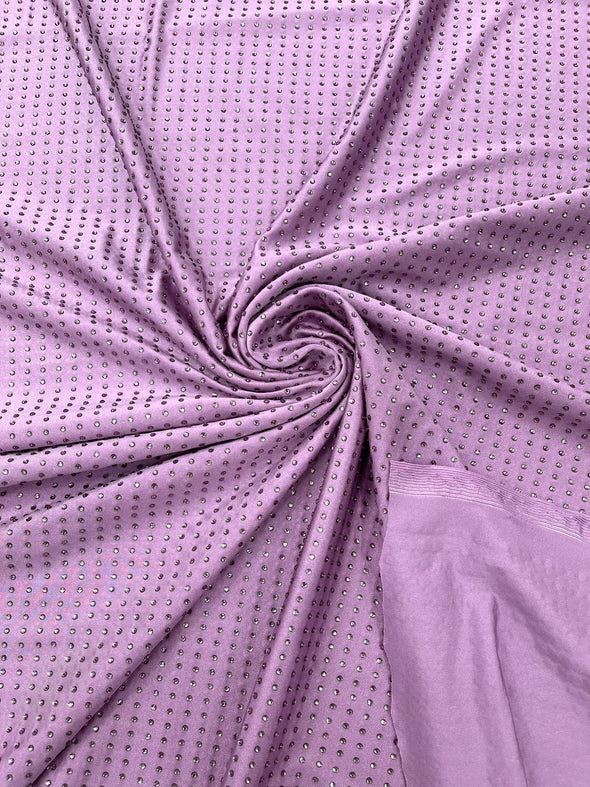 Lavender Rhinestone 4 Way Nylon Spandex Fabric By The Yard.