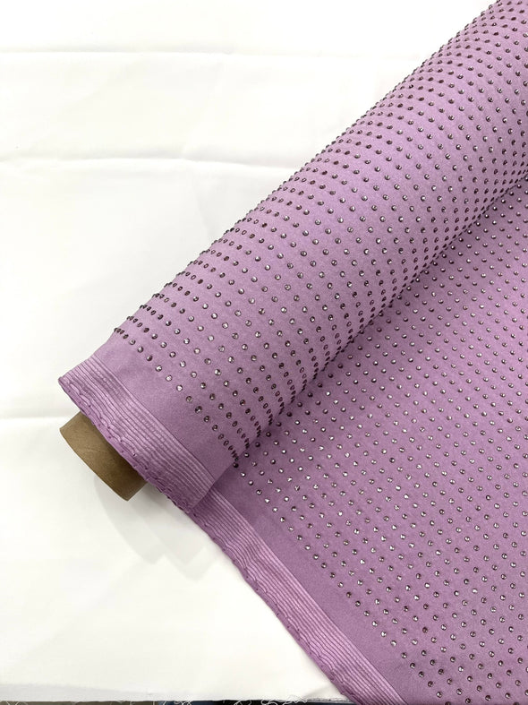 Lavender Rhinestone 4 Way Nylon Spandex Fabric By The Yard.