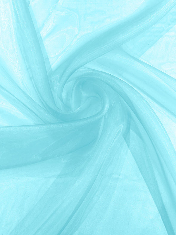 Light Aqua 58/60"Wide 100% Polyester Soft Light Weight, Sheer Crystal Organza Fabric Sold By The Yard