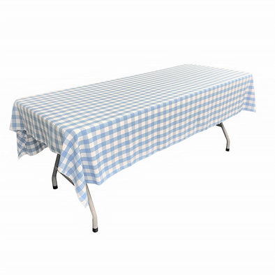 Light Blue Rectangular Polyester Poplin Gingham Checkered Tablecloth