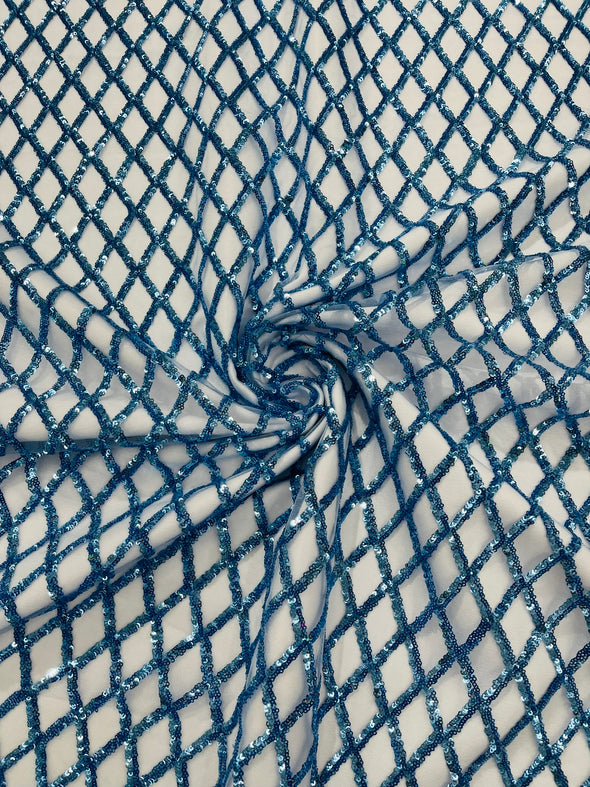 Light Blue Luxury Diamond Design Mini Glitz Sequins On A Mesh Fabric/Prom/Wedding/Party Supply