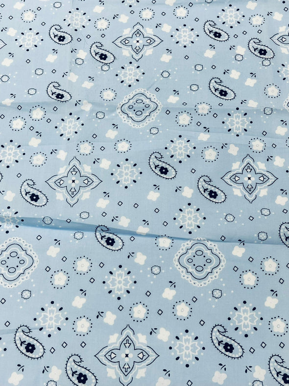 Light Blue 58/59" Wide 65% Polyester 35 Percent Poly Cotton Bandanna Print Fabric, Good for Face Mask Covers, Sold By The Yard