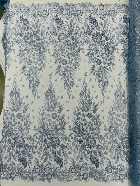 Big Glitter Damask Design On A Mesh Lace Fabric/Prom/Sold By The Yard