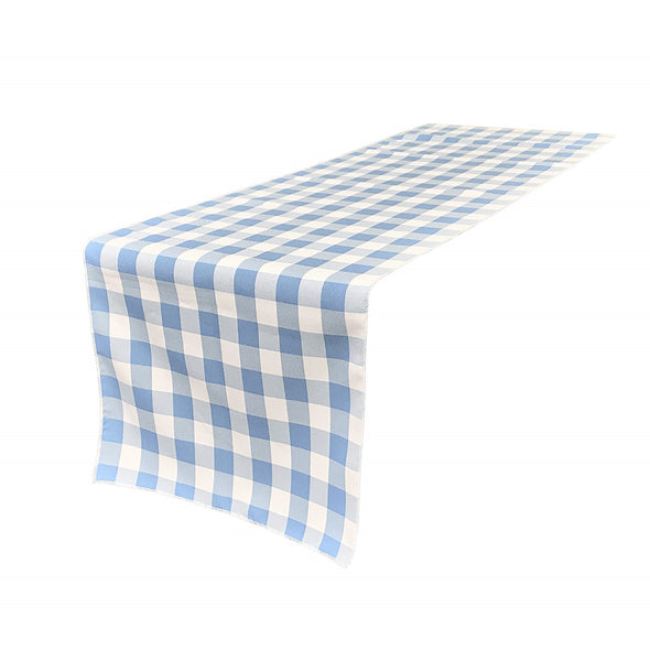 Light Blue 12" Wide by The Size of Your Choice, Polyester Poplin Gingham, Checkered, Plaid Table Runner.