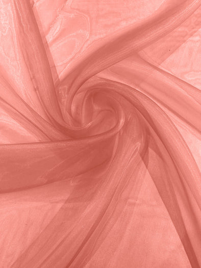 Light Coral 58/60"Wide 100% Polyester Soft Light Weight, Sheer Crystal Organza Fabric Sold By The Yard