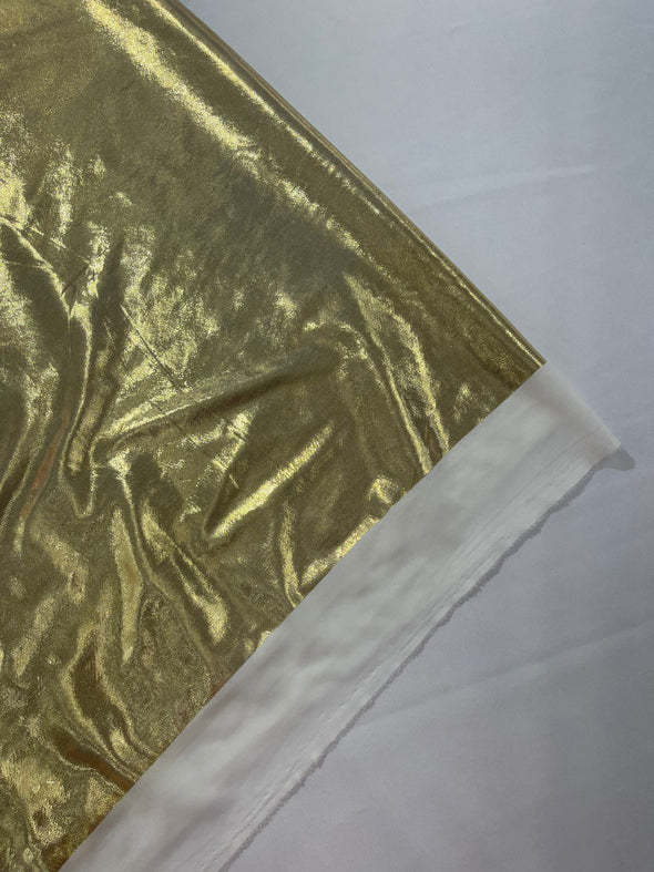 Light Gold Metallic Lame Foil/ Polyester Fabric/Stretch Fabric/Light Weight/ 58 Inches Wide