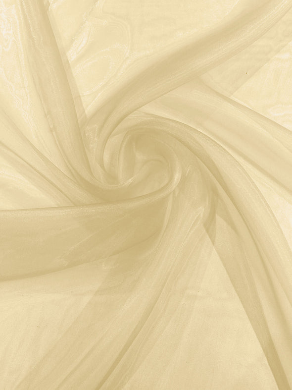 Light Gold 58/60"Wide 100% Polyester Soft Light Weight, Sheer Crystal Organza Fabric Sold By The Yard
