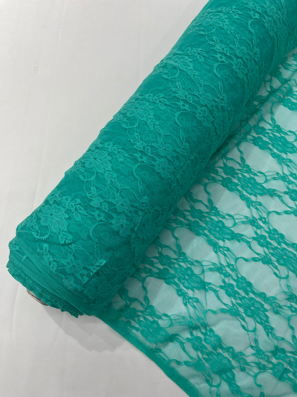 Light Jade Floral Vintage 4-Way Stretch Lace by the yard.