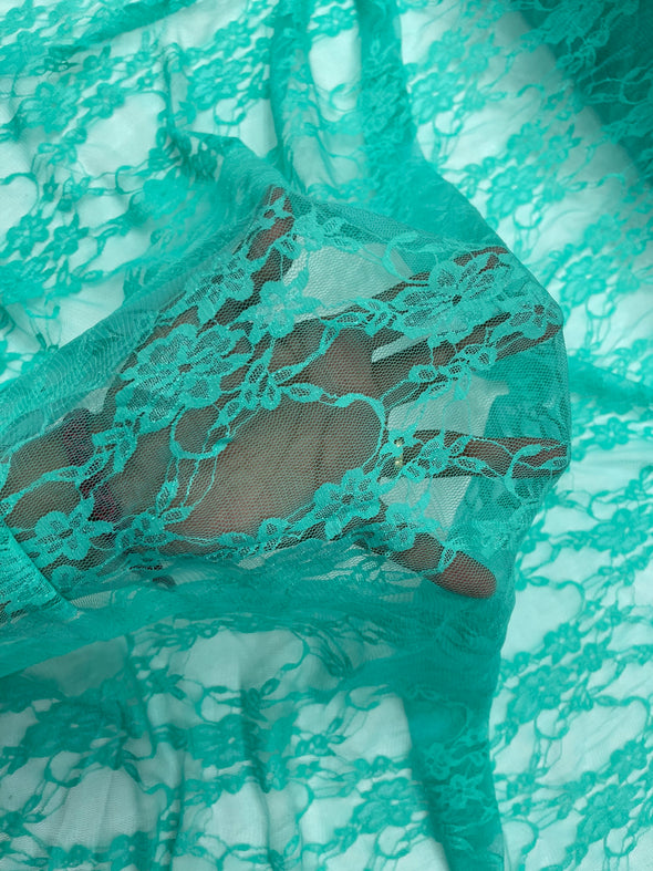 Light Jade Floral Vintage 4-Way Stretch Lace by the yard.