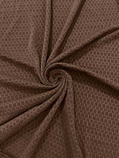 Light Mocha Honeycomb 4-Way Stretch Knit Fabric for Leggings, Athletic Wear, Work Out Gear, Biker Fabric