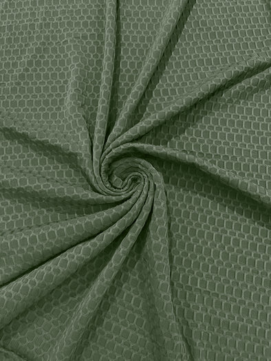 Light Sage Green Honeycomb 4-Way Stretch Knit Fabric for Leggings, Athletic Wear, Work Out Gear, Biker Fabric.