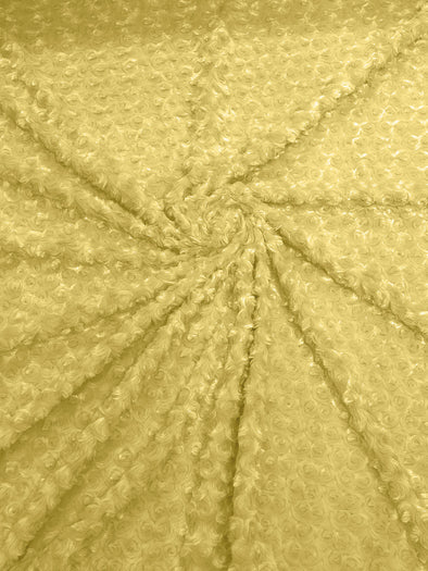 Light Yellow 58" Wide Minky Swirl Rose Blossom Ball Rosebud Plush Fur Fabric Polyester-Sold by Yard.