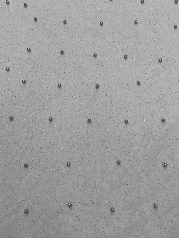 Pearl Glitter Studded Mesh, 2-Way Stretch Shimmer Mesh Fabric, Sold by the yard.