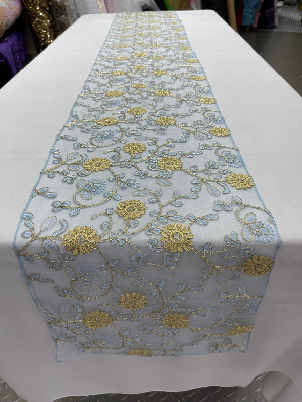 12" Wide x 90" Long Metallic Embroidery Lace Table Runner Wedding Decoration