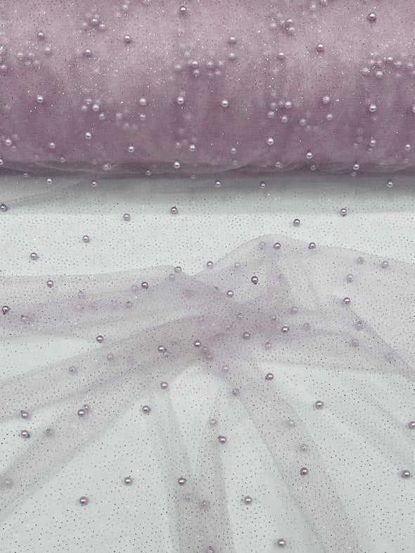 Pearl Glitter Studded Mesh, 2-Way Stretch Shimmer Mesh Fabric, Sold by the yard.