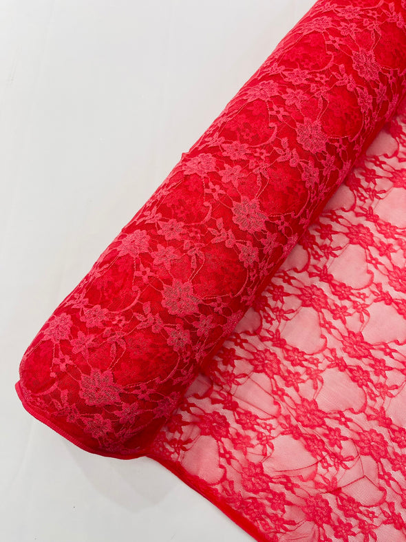 Light Coral Floral Vintage 4-Way Stretch Lace by the yard.