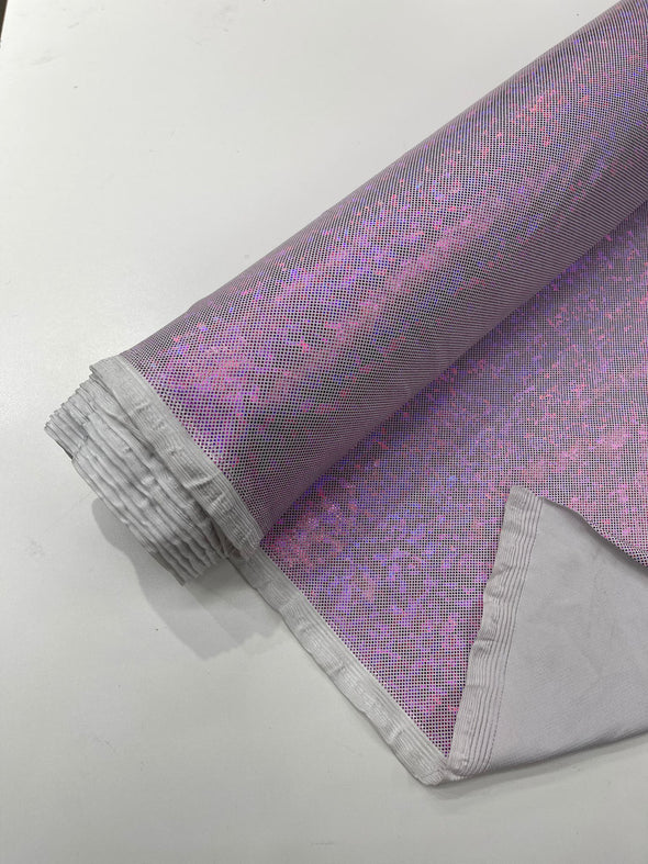 Lilac-White Shattered Glass Foil Hologram/58” Wide/4 Way Stretch Spandex Nylon Tricot. Sold by the yard.