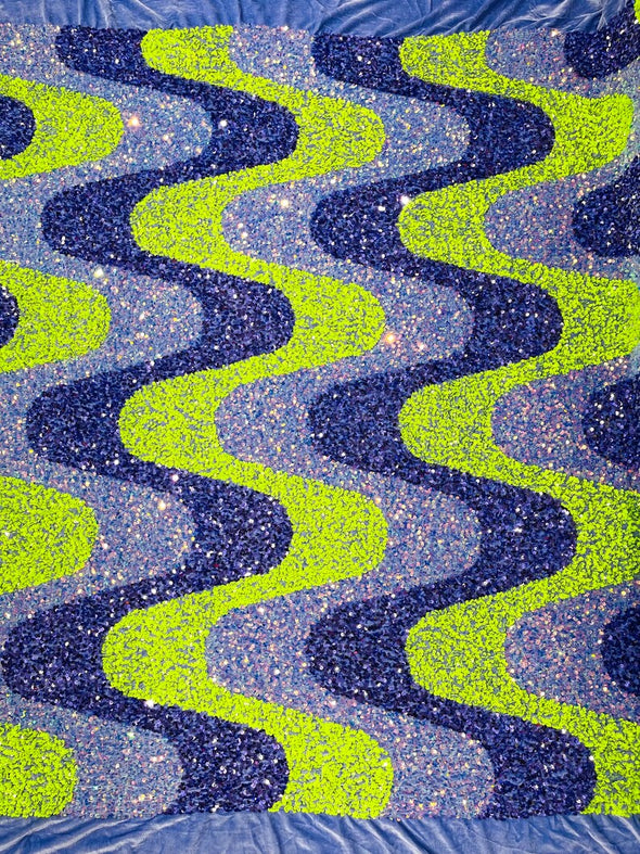 Sequin Wave Design stretch velvet all over 5mm shining sequins 2-way stretch, sold by the yard.