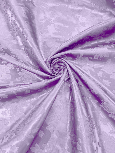 Lilac Polyester Big Roses/Floral Brocade Jacquard Satin Fabric/ Cosplay Costumes, Table Linen- Sold By The Yard