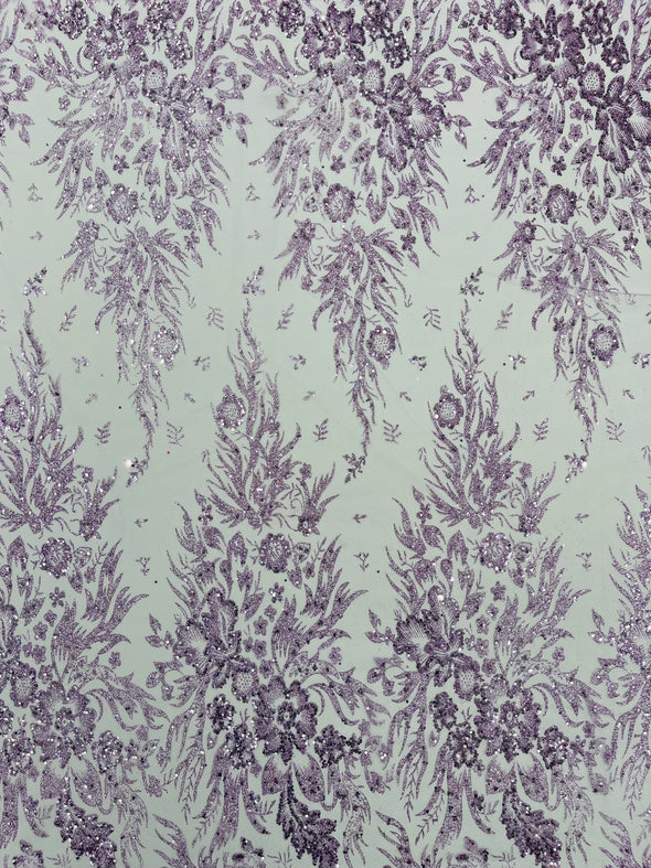 Big Glitter Damask Design On A Mesh Lace Fabric/Prom/Sold By The Yard