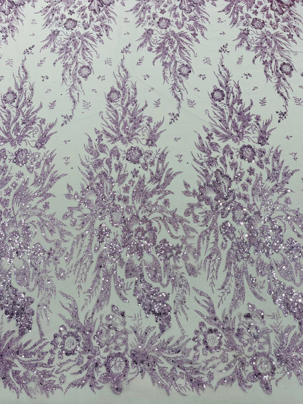 Big Glitter Damask Design On A Mesh Lace Fabric/Prom/Sold By The Yard