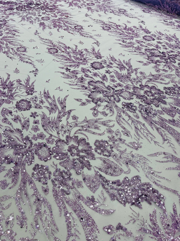 Big Glitter Damask Design On A Mesh Lace Fabric/Prom/Sold By The Yard