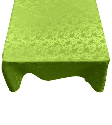 Lime Green Square Tablecloth Roses Jacquard Satin Overlay for Small Coffee Table Seamless