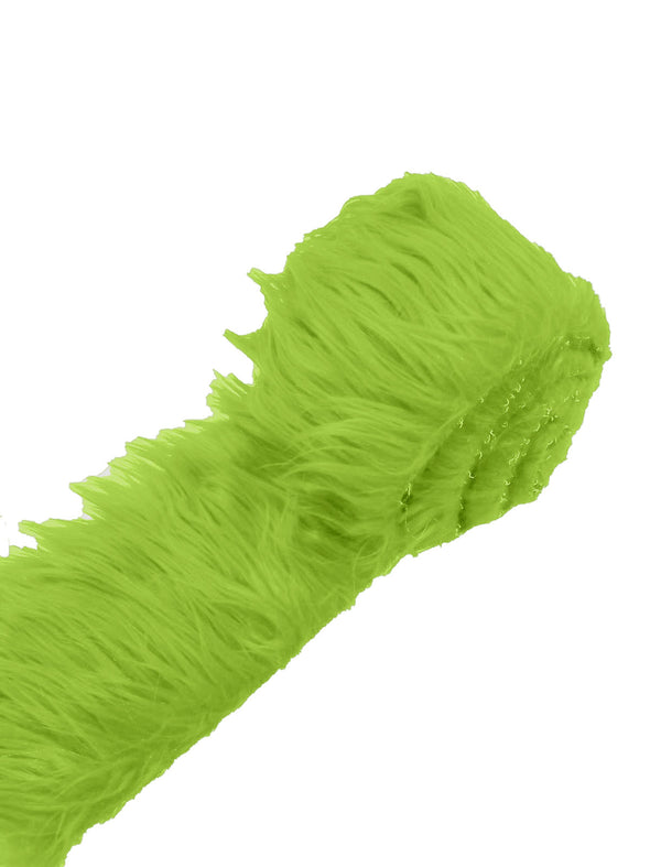 Lime Green Taupe Long Pile Soft Faux Fur Fabric STRIP for Fur suit, Cosplay Costume, Photo Prop, Trim, Throw Pillow, Crafts.