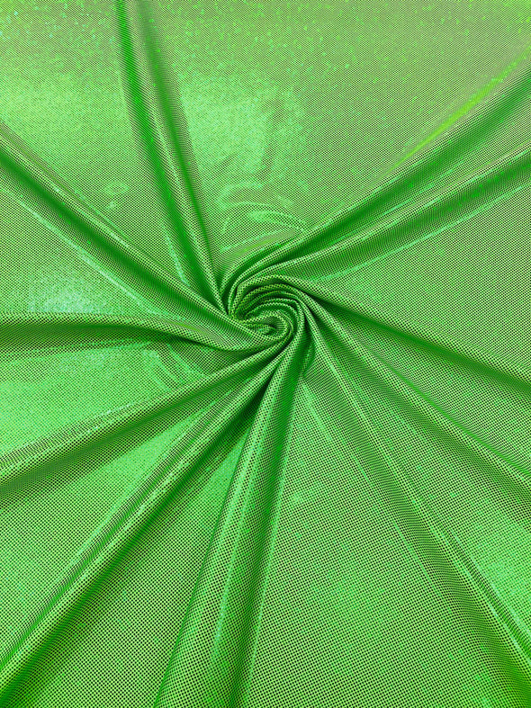 Lime Green Shattered Glass Foil Hologram/58” Wide/4 Way Stretch Spandex Nylon Tricot. Sold by the yard.