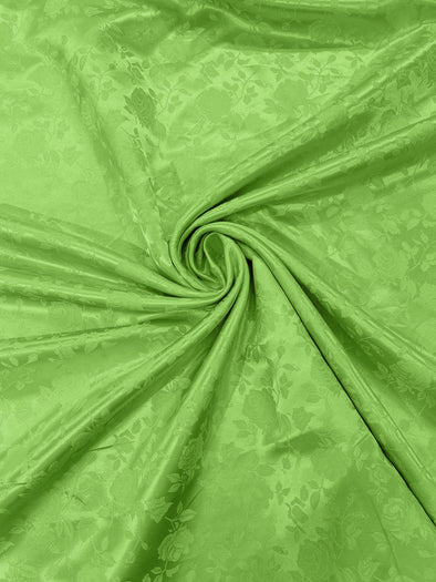 Lime Green Polyester Roses/Floral Brocade Jacquard Satin Fabric/ Cosplay Costumes, Table Linen- Sold By The Yard.