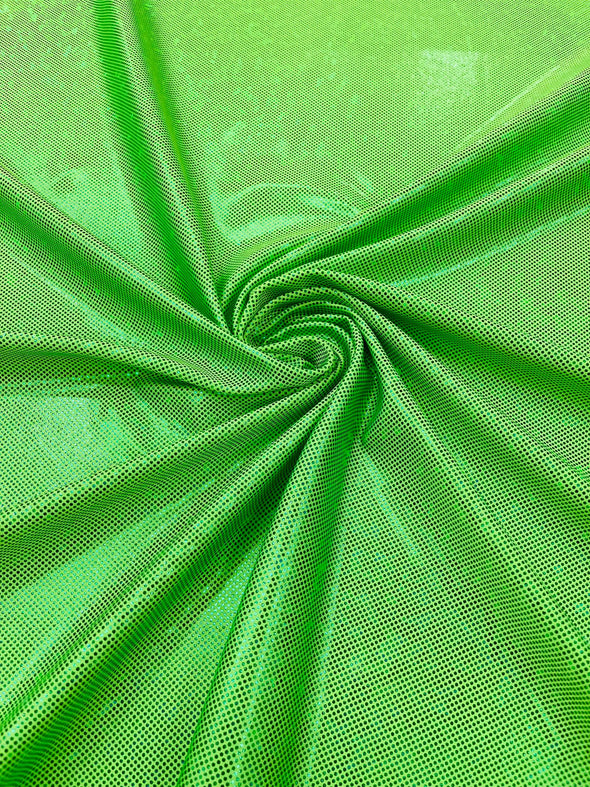 Lime Green Shattered Glass Foil Hologram/58” Wide/4 Way Stretch Spandex Nylon Tricot. Sold by the yard.