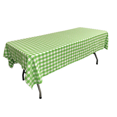 Lime Green Rectangular Polyester Poplin Gingham Checkered Tablecloth