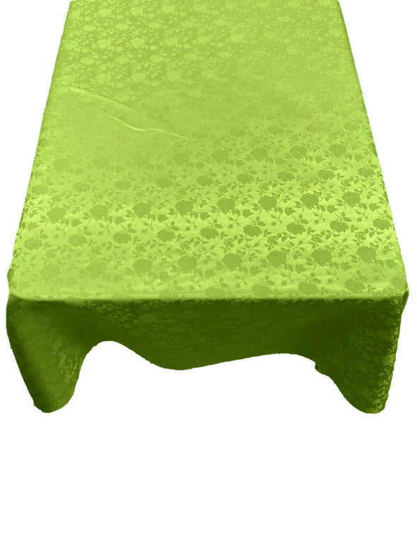 Lime Green Roses Jacquard Satin Rectangular Tablecloth Seamless/Party Supply.