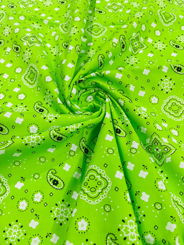 Lime 58/59" Wide 65% Polyester 35 Percent Poly Cotton Bandanna Print Fabric, Good for Face Mask Covers, Sold By The Yard