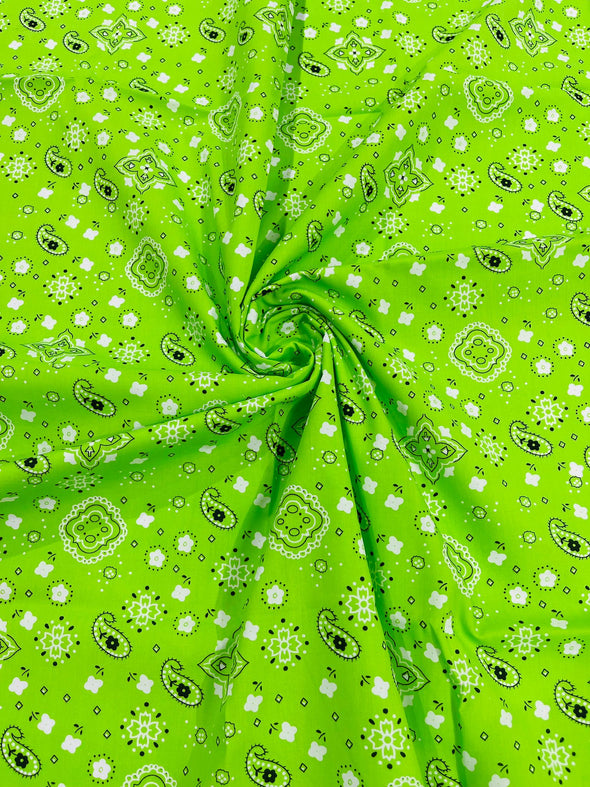 Lime 58/59" Wide 65% Polyester 35 Percent Poly Cotton Bandanna Print Fabric, Good for Face Mask Covers, Sold By The Yard