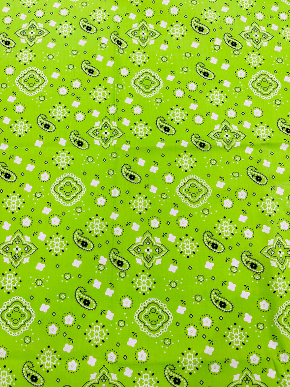 Lime 58/59" Wide 65% Polyester 35 Percent Poly Cotton Bandanna Print Fabric, Good for Face Mask Covers, Sold By The Yard