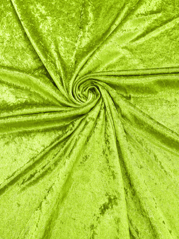 Lime Green Solid Crushed Velour Stretch Velvet Fabric 59/60" Wide Sold By The Yard.