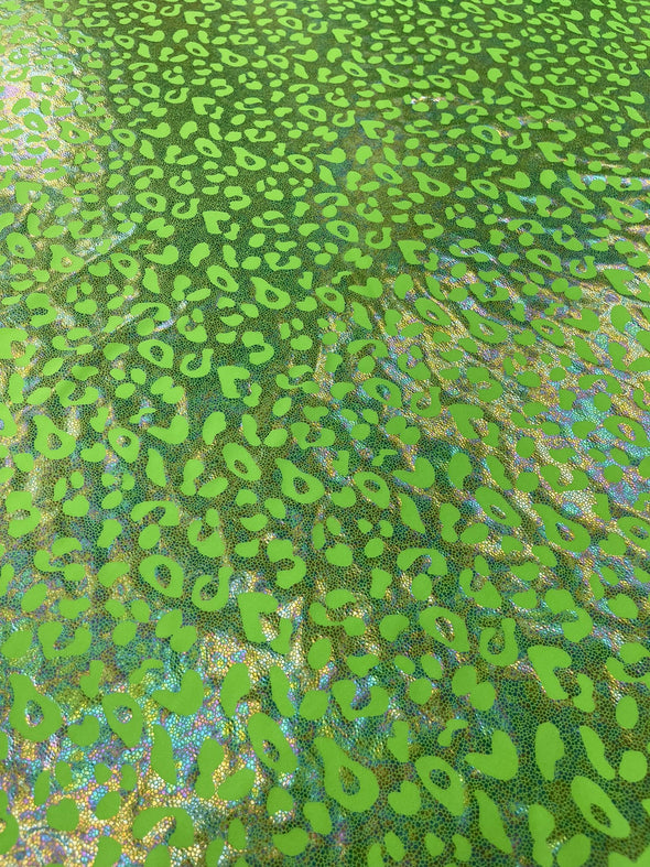 Leopard Oil Spill Metallic Print on a Stretch Nylon Spandex Tricot/Milliskin - Sold by the yard.