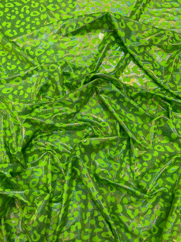 Leopard Oil Spill Metallic Print on a Stretch Nylon Spandex Tricot/Milliskin - Sold by the yard.