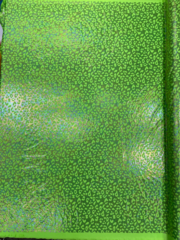 Leopard Oil Spill Metallic Print on a Stretch Nylon Spandex Tricot/Milliskin - Sold by the yard.