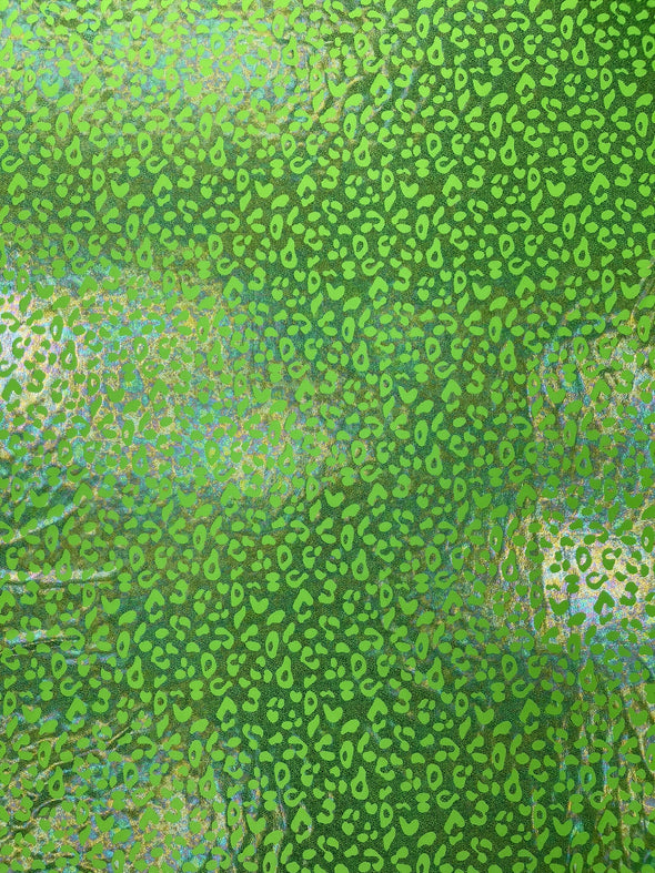 Leopard Oil Spill Metallic Print on a Stretch Nylon Spandex Tricot/Milliskin - Sold by the yard.