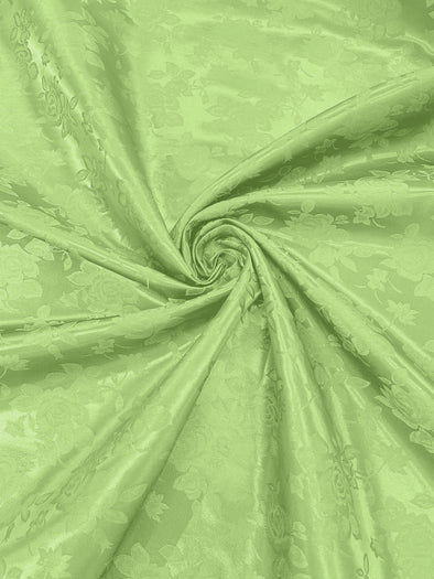 Lime Polyester Big Roses/Floral Brocade Jacquard Satin Fabric/ Cosplay Costumes, Table Linen- Sold By The Yard