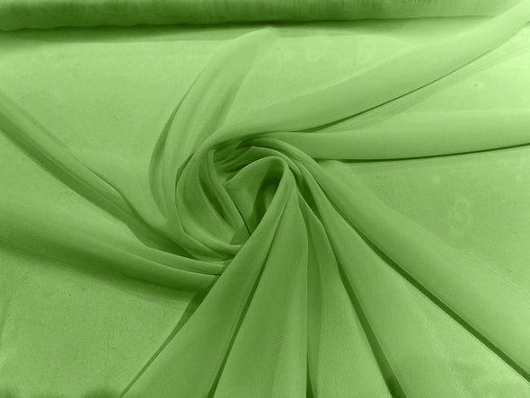 Lime Polyester 58/60" Wide Soft Light Weight, Sheer, See Through Chiffon Fabric Sold By The Yard.