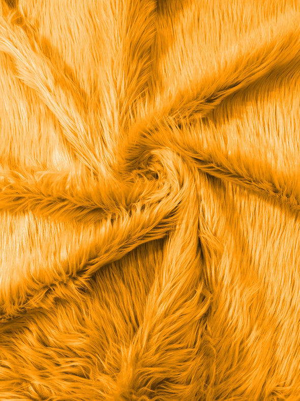 Mango Yellow Long Pile Soft Faux Fur Fabric for Fur suit, Cosplay Costume, Photo Prop, Trim, Throw Pillow, Crafts.