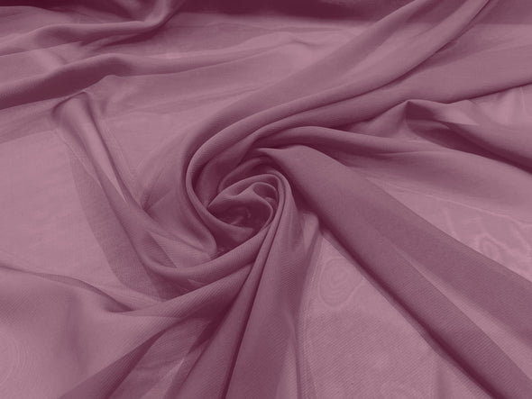 Mauve Polyester 58/60" Wide Soft Light Weight, Sheer, See Through Chiffon Fabric Sold By The Yard.