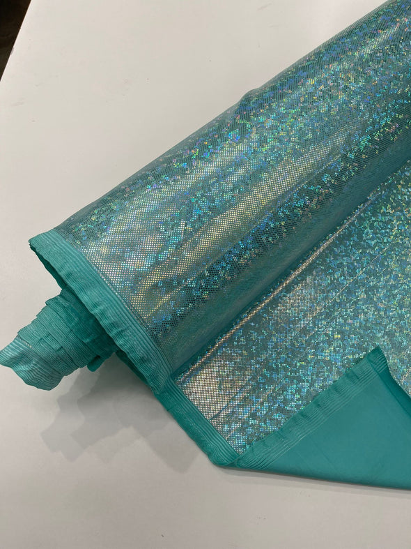 Mint Shattered Glass Foil Hologram/58” Wide/4 Way Stretch Spandex Nylon Tricot. Sold by the yard.