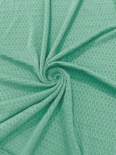 Mint Honeycomb 4-Way Stretch Knit Fabric for Leggings, Athletic Wear, Work Out Gear, Biker Fabric.