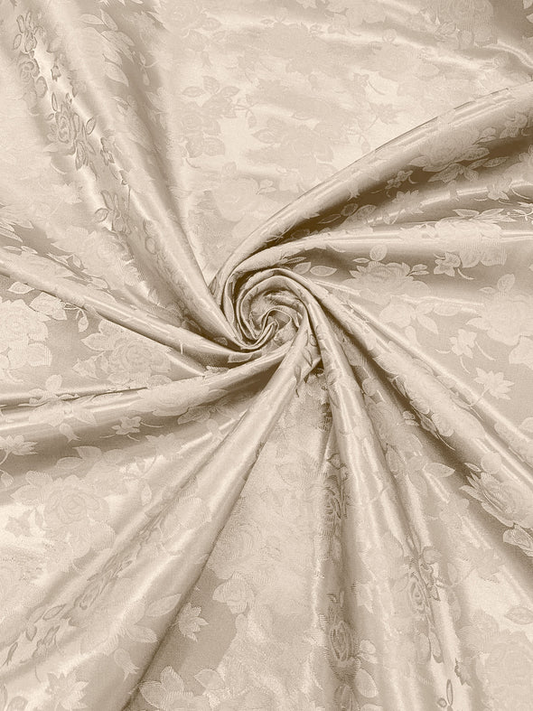 Mocha Polyester Big Roses/Floral Brocade Jacquard Satin Fabric/ Cosplay Costumes, Table Linen- Sold By The Yard