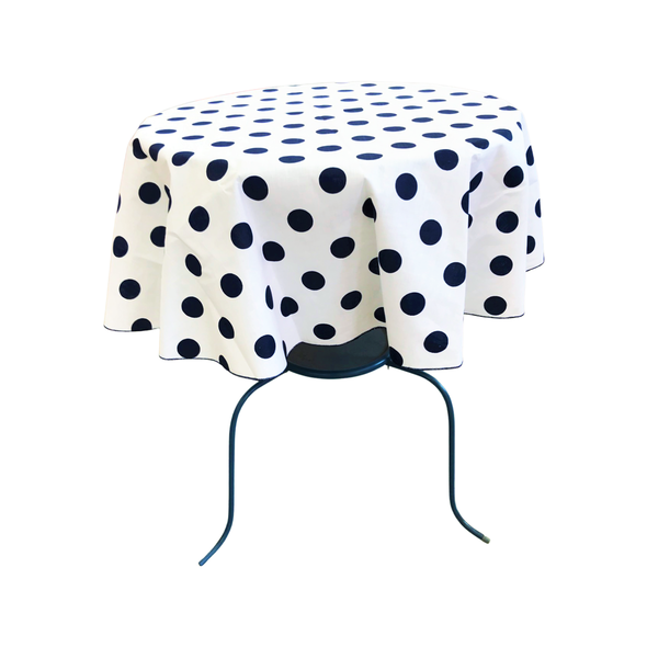 Navy Blue Dot on White Round Polka Dot Poly Cotton Tablecloth ( Choose Size Below )