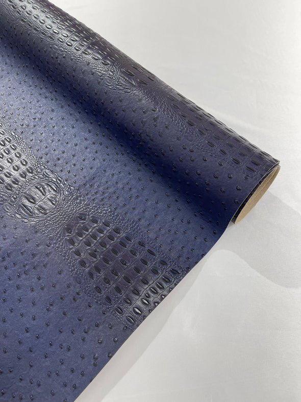 Navy Blue 54” Wide Gator/Ostrich Two Tone Fake Leather Upholstery, 3-D Crocodile Skin Texture Faux Leather Vinyl Fabric/By The Yard.